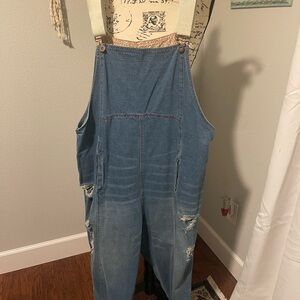 Women's Blue Denim Overalls oversized cropped